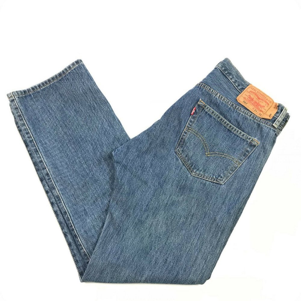 Levi's 501 Men's Blue Button Fly Straight Leg Denim Jeans Size 34